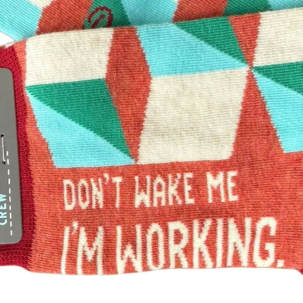 Blue Q Socks Don't Wake Me I'm Working Crew Socks 7-12 NWT